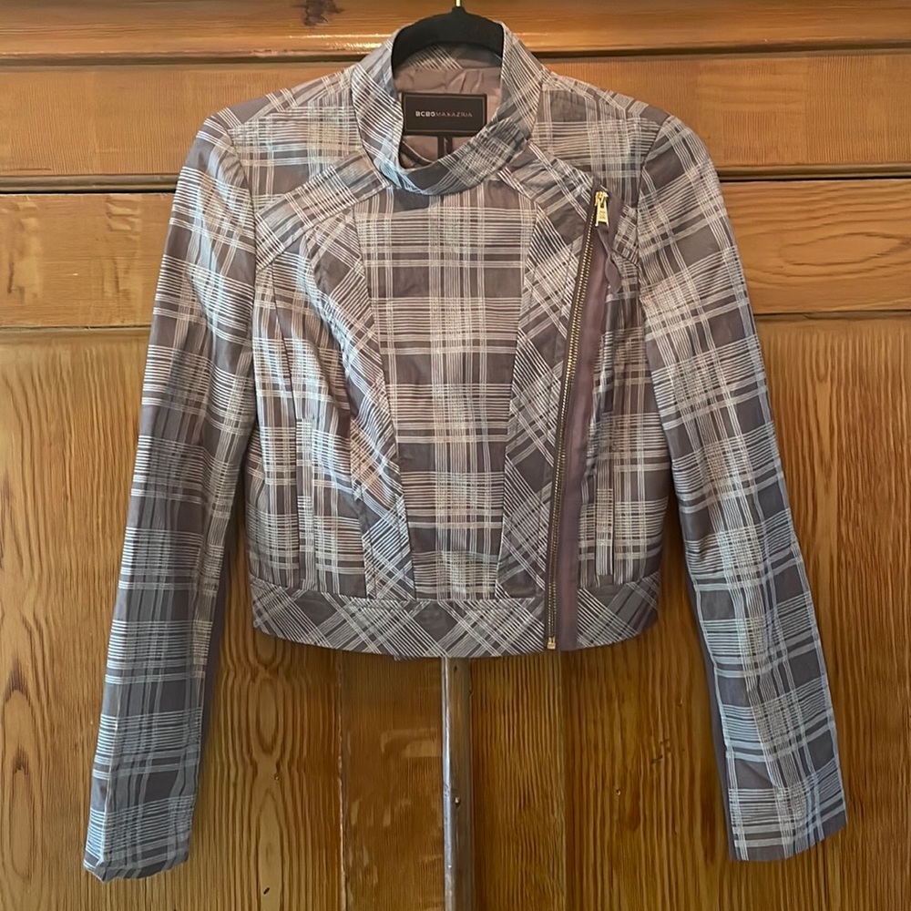 BCBGMaxAzria Plaid Moto Jacket
